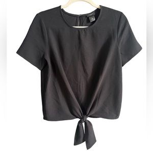 Ann Taylor Front Tie Black Short Sleeve Professional Blouse